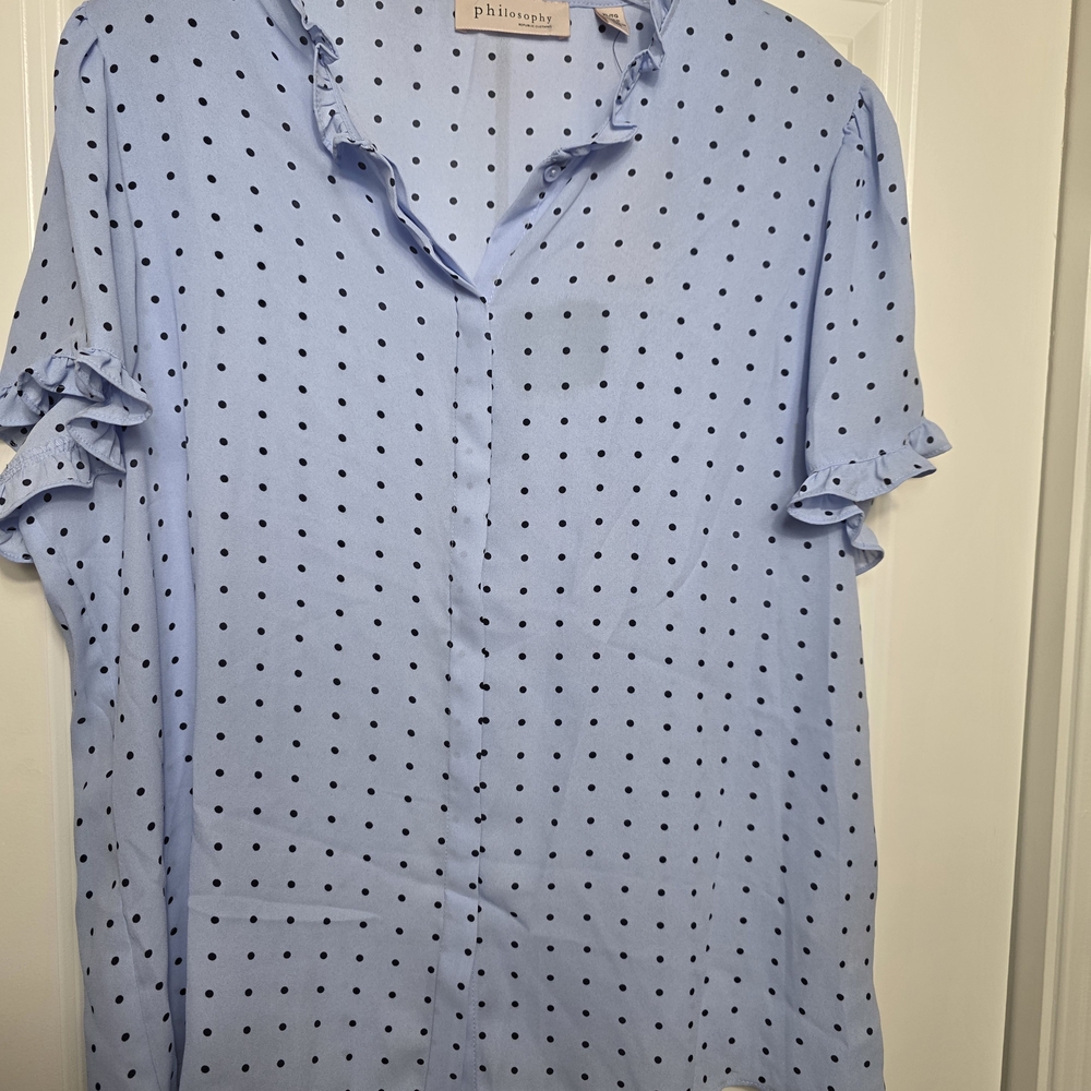 Philosophy Light Blue Polka Dot Casual Shirt